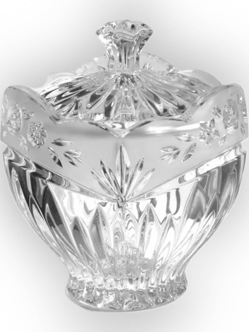 Vintage 90s Oneida Lead Crystal Candy Dish and Lid With Frosted Floral Flowers